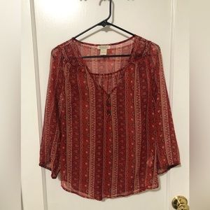 Lucky Brand sheer red shirt - size small